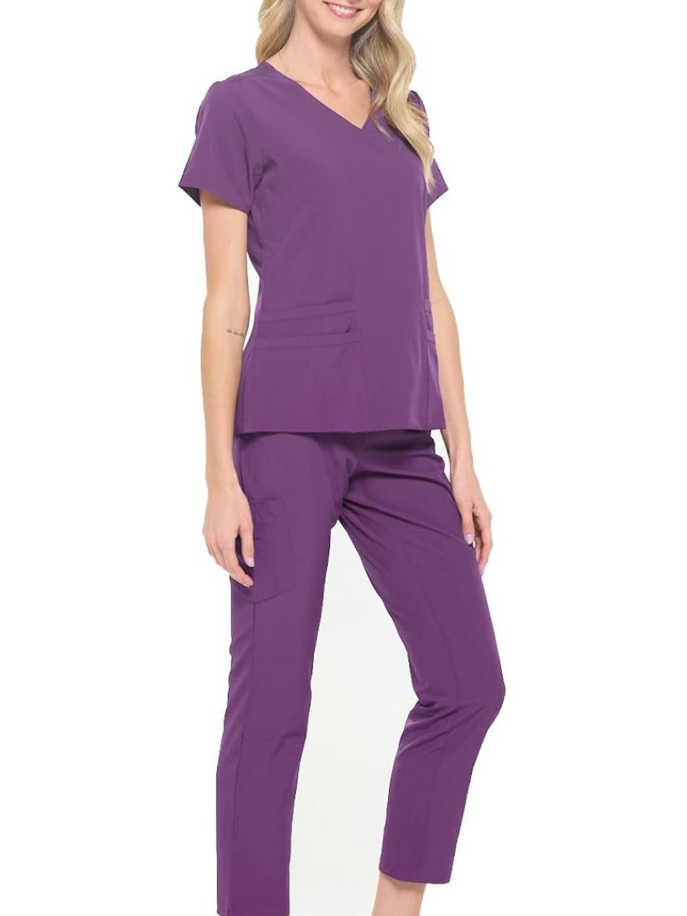 2 Pair Purple Women's Track Pants & Joggers - Classic V-Neck Scrub Set